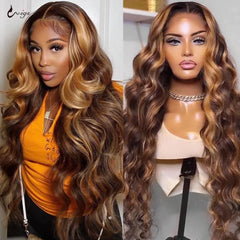 Uwigs Glueless 13x4 HD Highlight Wig Human Hair Honey Blonde Colored Lace Front Wigs For Women Brazilian Body Wave Closure Wig