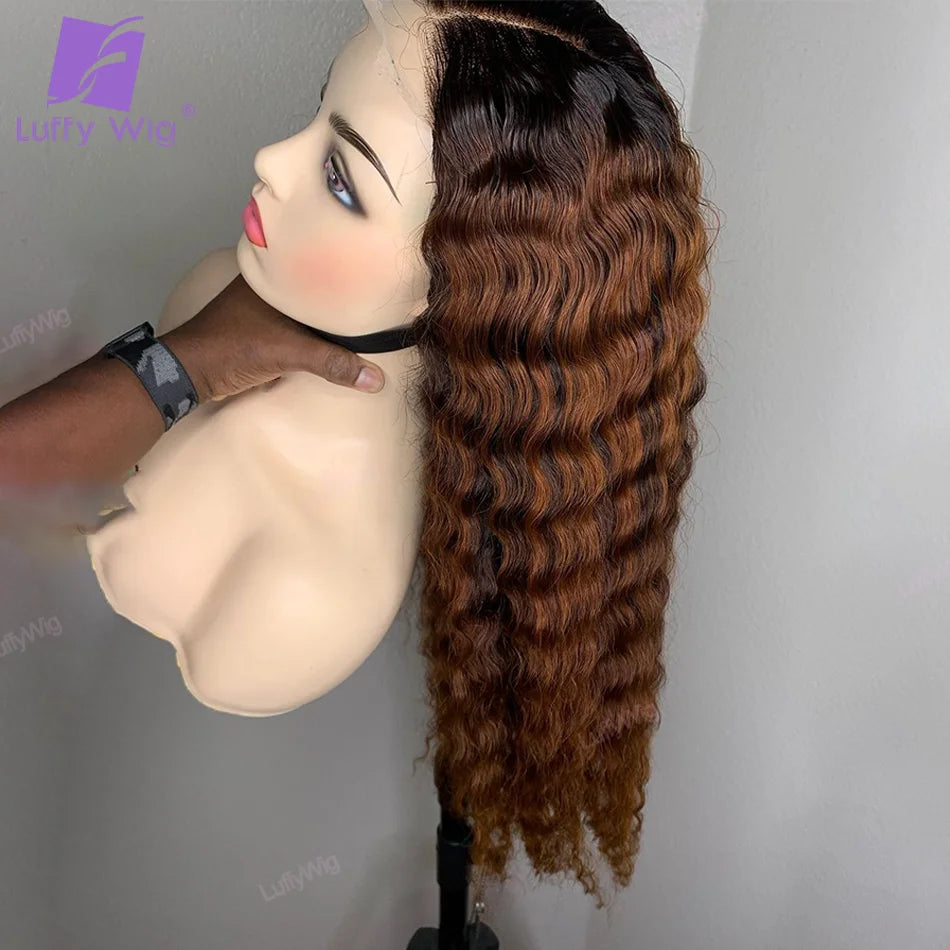 Ombre Colored T1B/30 Deep Wave Wigs 13x6 Lace Frontal Human Hair Wigs For Woman Remy Brazilian Natural Hairline 180% Luffywig