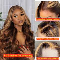 13x6 Hd Highlight Wig Human Hair 30 Inch Body Wave Lace Front Wig Ombre Colored Wig Brazilian 13x4 Honey Blonde Wigs for Women