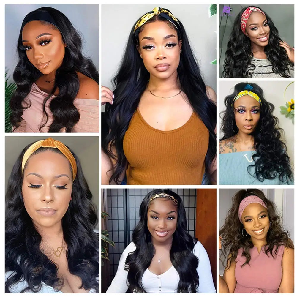 Women's Headband Wig Body Wave Black Blonde Wigs with Headband Fake Hair Synthetic Wigs for Black Women