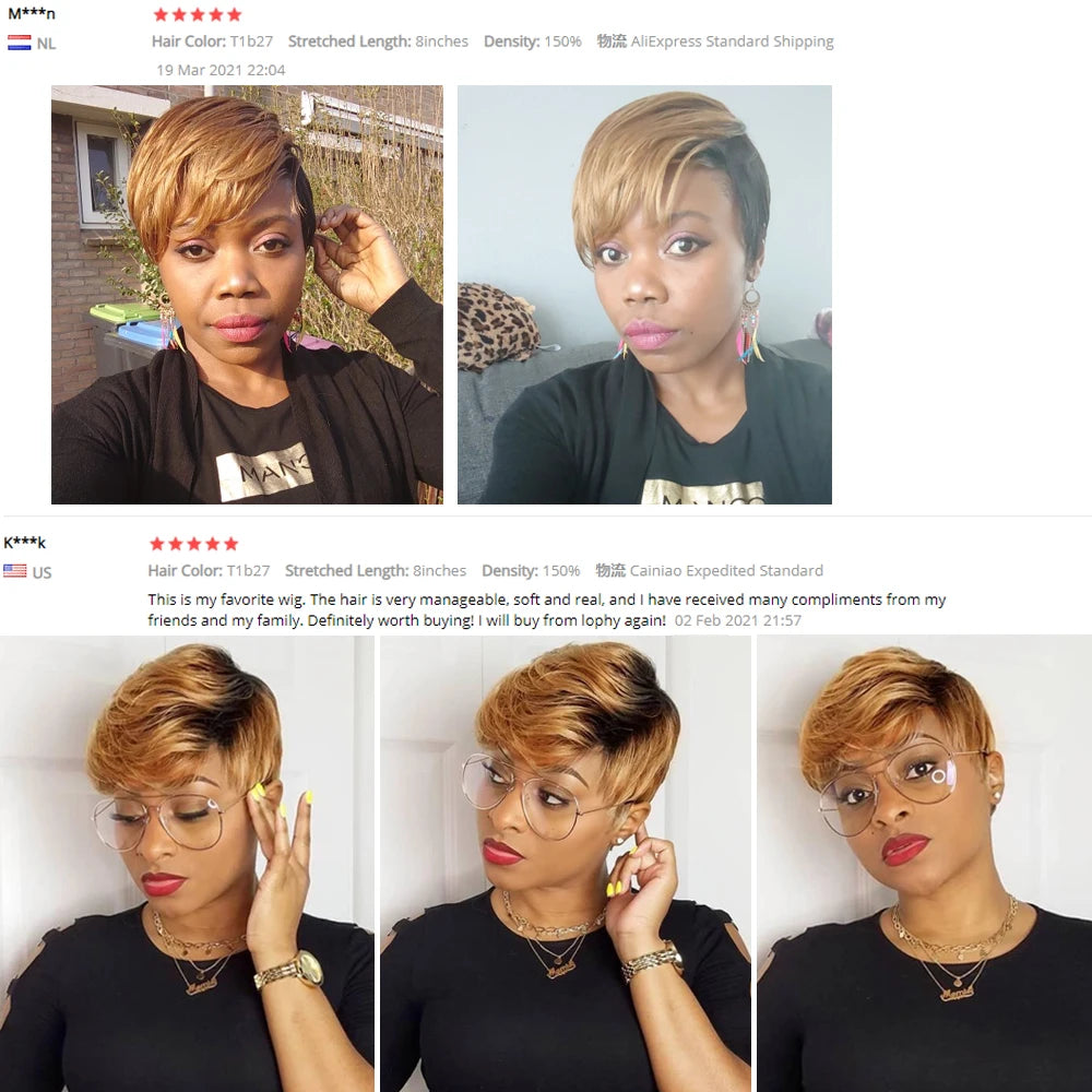 Short Human Hair Wigs Ombre Brazilian Full Machine Wigs Short Pixie Cut Wigs For Women Cheap Bob Remy Ombre Wigs