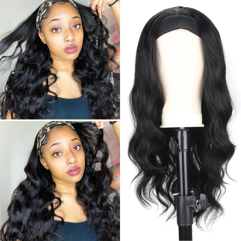 Women's Headband Wig Body Wave Black Blonde Wigs with Headband Fake Hair Synthetic Wigs for Black Women