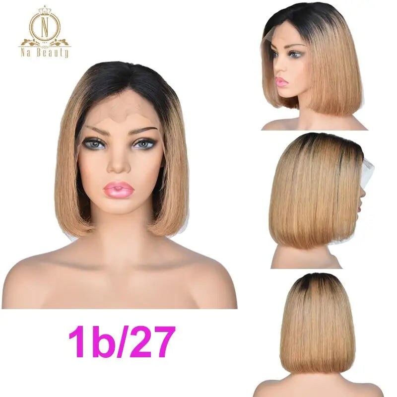 1b 27 Ombre Wigs Honey Blonde Glueless 13x6 Lace Front Short Bob Wigs Straight Peruvian Human Remy Hair Wigs For Women Nabeauty