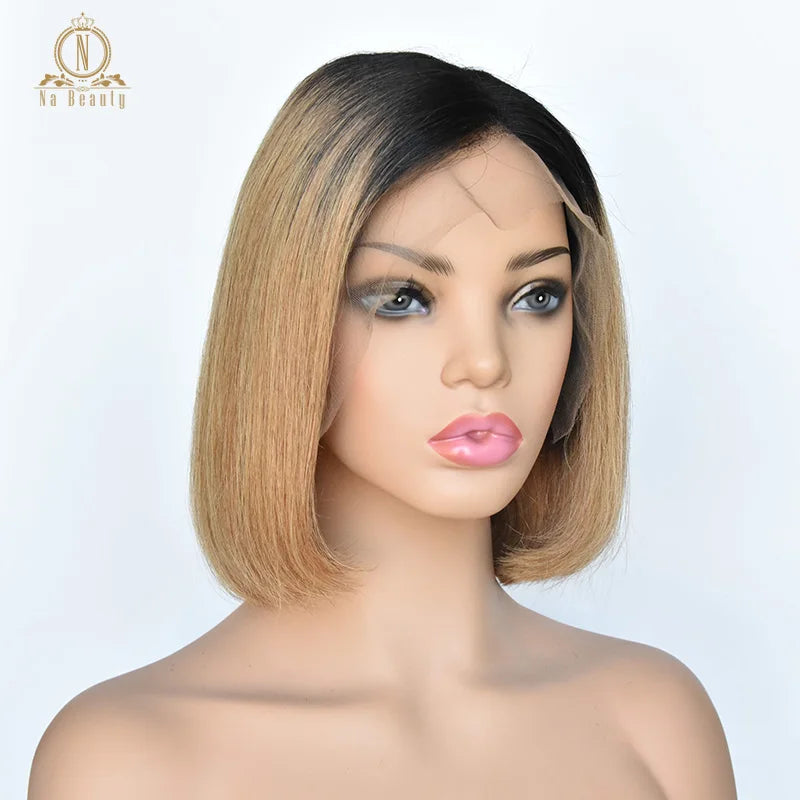 1b 27 Ombre Wigs Honey Blonde Glueless 13x6 Lace Front Short Bob Wigs Straight Peruvian Human Remy Hair Wigs For Women Nabeauty