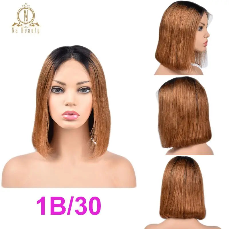 1b 27 Ombre Wigs Honey Blonde Glueless 13x6 Lace Front Short Bob Wigs Straight Peruvian Human Remy Hair Wigs For Women Nabeauty