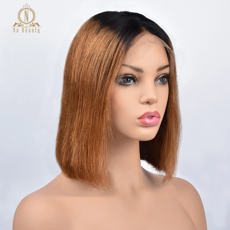 1b 27 Ombre Wigs Honey Blonde Glueless 13x6 Lace Front Short Bob Wigs Straight Peruvian Human Remy Hair Wigs For Women Nabeauty