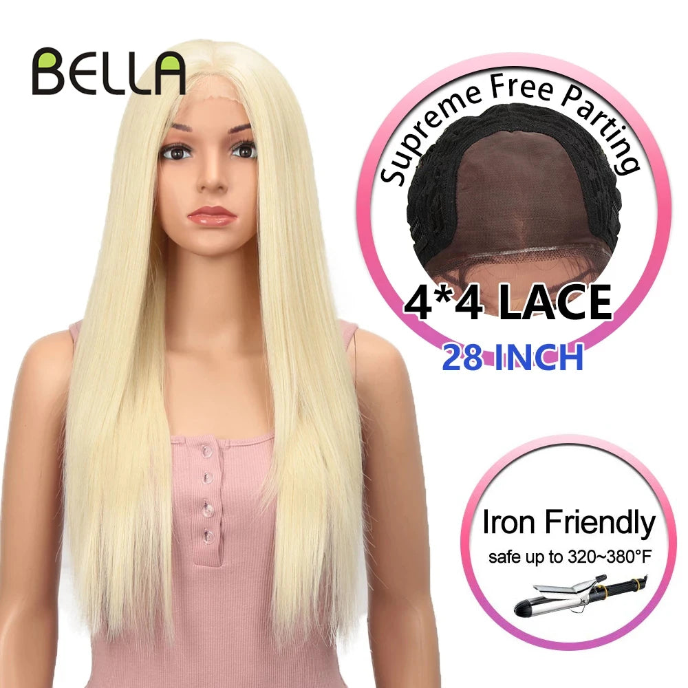 Bella Blonde Wig Synthetic 4*4 Lace Front Wig Straight Hair Lace Frontal Wig 613 Blonde Wigs For Black Women Cosplay Wig Lolita