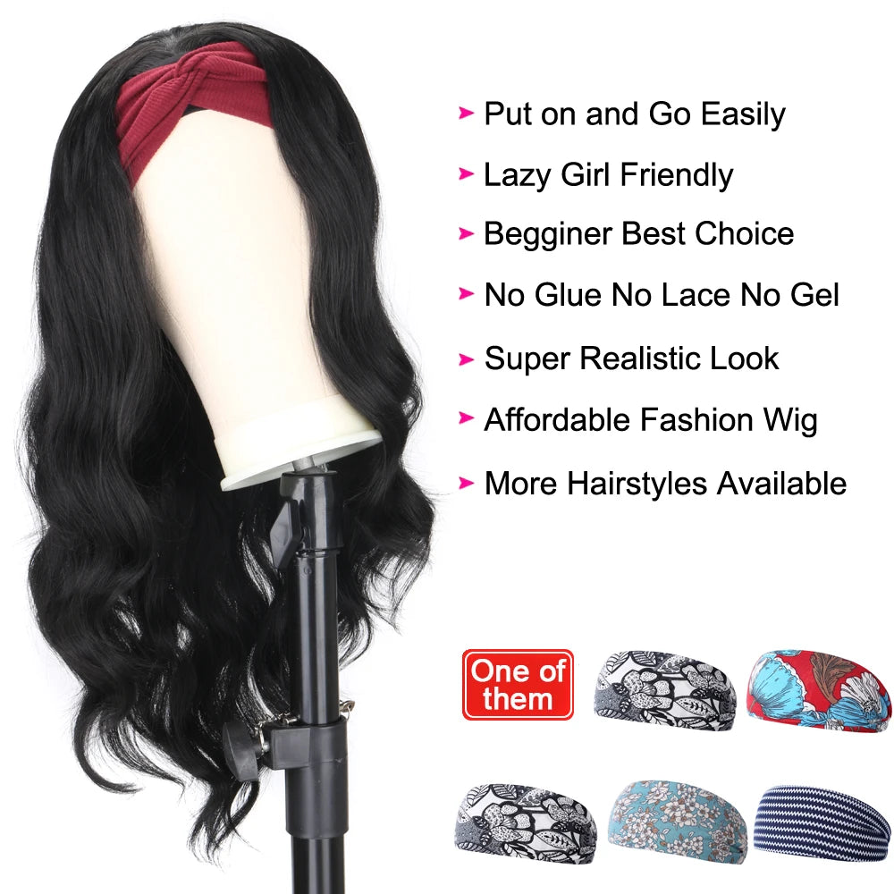 Women's Headband Wig Body Wave Black Blonde Wigs with Headband Fake Hair Synthetic Wigs for Black Women