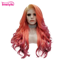 Imstyle Ombre Orange Red BURGUNDY WIGS  For Women Synthetic Lace Front Wig Heat Resistant Fiber Glueless Long Wavy Multicolor Wigs