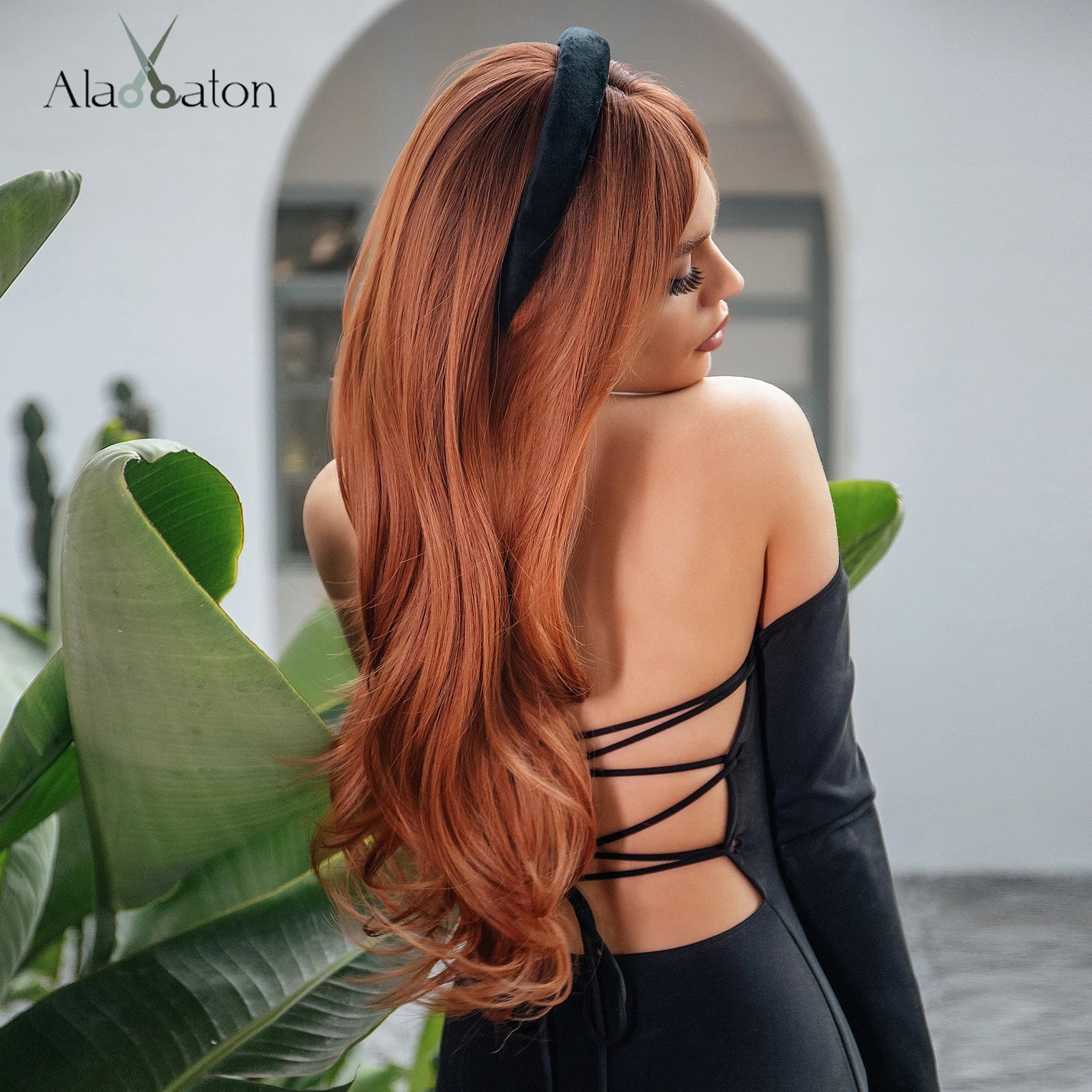 ALAN EATON Long Straight Synthetic Wigs for Women Red Brown Copper Ginger Wigs with Bangs Cosplay Daily Party Heat Resistant