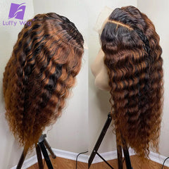 Ombre Colored T1B/30 Deep Wave Wigs 13x6 Lace Frontal Human Hair Wigs For Woman Remy Brazilian Natural Hairline 180% Luffywig