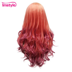 Imstyle Ombre Orange Red BURGUNDY WIGS  For Women Synthetic Lace Front Wig Heat Resistant Fiber Glueless Long Wavy Multicolor Wigs