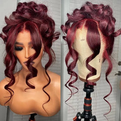 Synthetic Lace Front Wig Burgundy Body Wave Red Wigs for Women Heat Resistant Fiber  Hairline Cosplay Wigs  Baby Hair