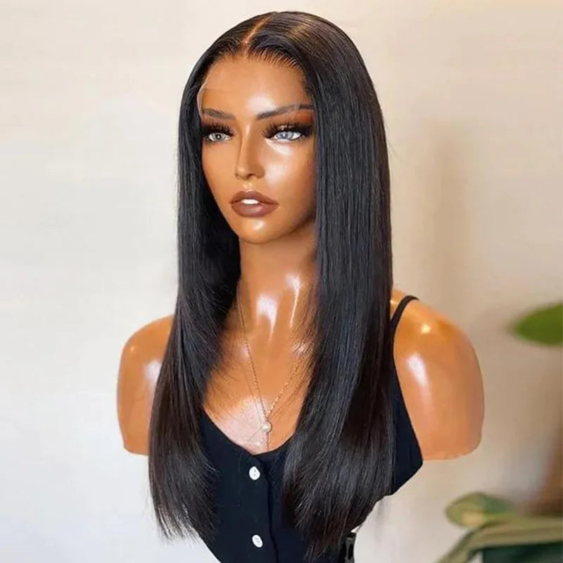 Layered Cut Wig Straight Lace Front Wig Human Hair for Women Straight Pre Plucked with Baby Hair 180% Density Natural Black Wig