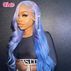 12A  613 Wig Ombre Blue Colored Body Wave 13x4 Lace Front Wig Human Hair Wigs For Woman Virgin Brazilian Preplcuked 180% Density