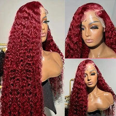 13x4 Deep Curly Lace Frontal Wig 13x6 Transparent 99J Burgundy Curly Lace Front Wigs Red Colored HD Deep Wave Human Hair Wigs