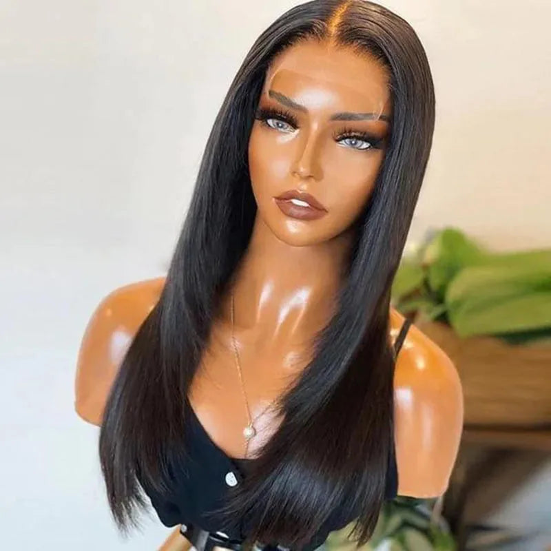 Layered Cut Wig Straight Lace Front Wig Human Hair for Women Straight Pre Plucked with Baby Hair 180% Density Natural Black Wig