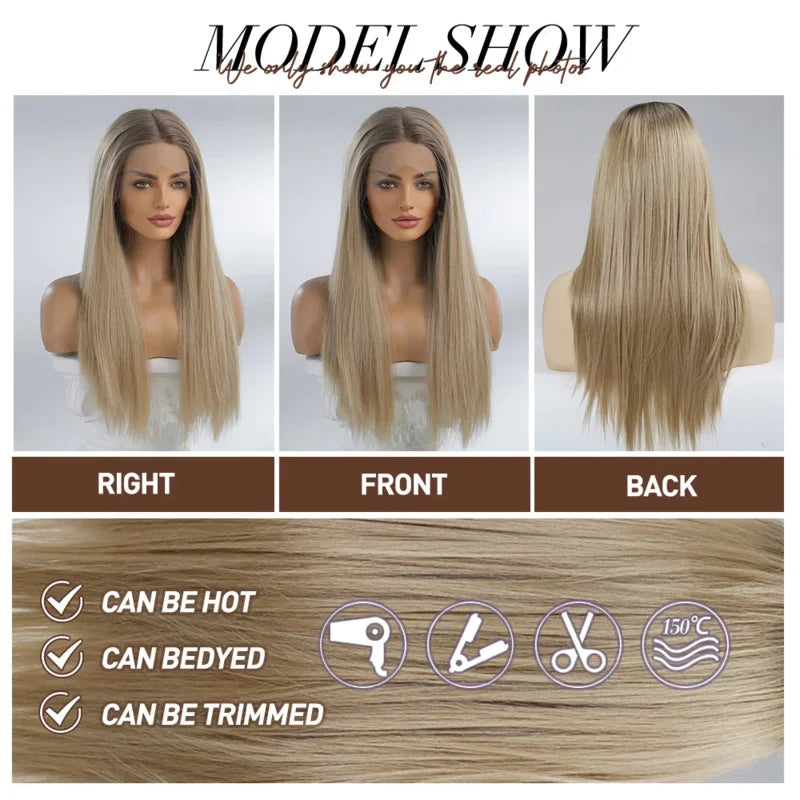 oneNonly Lace Front Wig Long Straight Brown Blonde Wigs for Women Daily Party Cosplay Wedding High Density