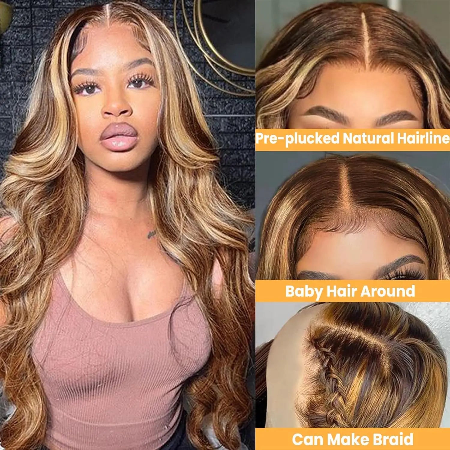 Ombre Blonde Body Wave Lace Front Wig HD Highlight Wig Human Hair Brazilian Glueless Wig 360 Full Lace Frontal Wigs For Women