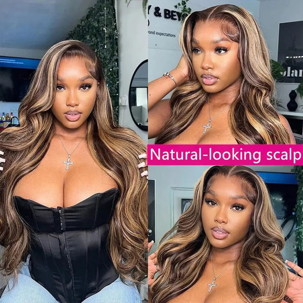 Highlight Wig Human Hair Lace Frontal Wig Body Wave Honey Blonde Brown Colored HD Lace Front Human Hair Wigs On Sale Clearance