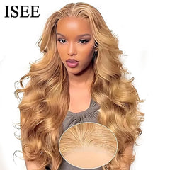 ISEE Hair Wear And Go Honey Blonde Lace Front Wigs Human Hair #27 Color Body Wave Wig PrePlucked HD Glueless Wigs Ready To Wear