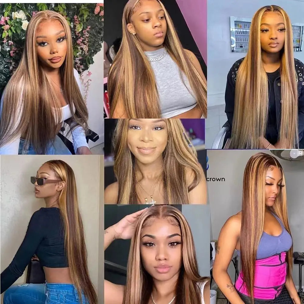 Glueless Highlight Wig Human Hair 360 13x6 HD Lace Frontal Wigs Human Hair Ombre Honey Blonde 13x4 Straight HD Lace Front Wigs