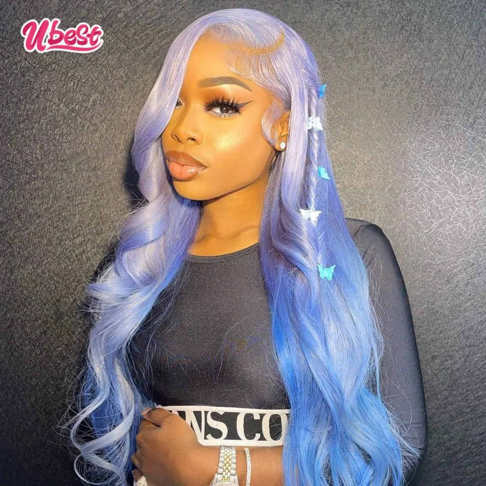 12A  613 Wig Ombre Blue Colored Body Wave 13x4 Lace Front Wig Human Hair Wigs For Woman Virgin Brazilian Preplcuked 180% Density