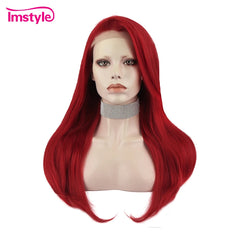 Imstyle Red Wigs Pink Straight Synthetic Lace Front Wig Heat Resistant Fibet Glueless Grey Yellow Wigs For Women Cosplay