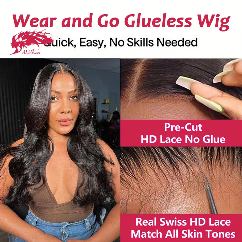 Wear Go Glueless Wig 6x4 HD Lace Closure Glueless Wigs 14-32Inch Indian Body Wave Human Hair Ready To Wear Pre Cut Pre plucked