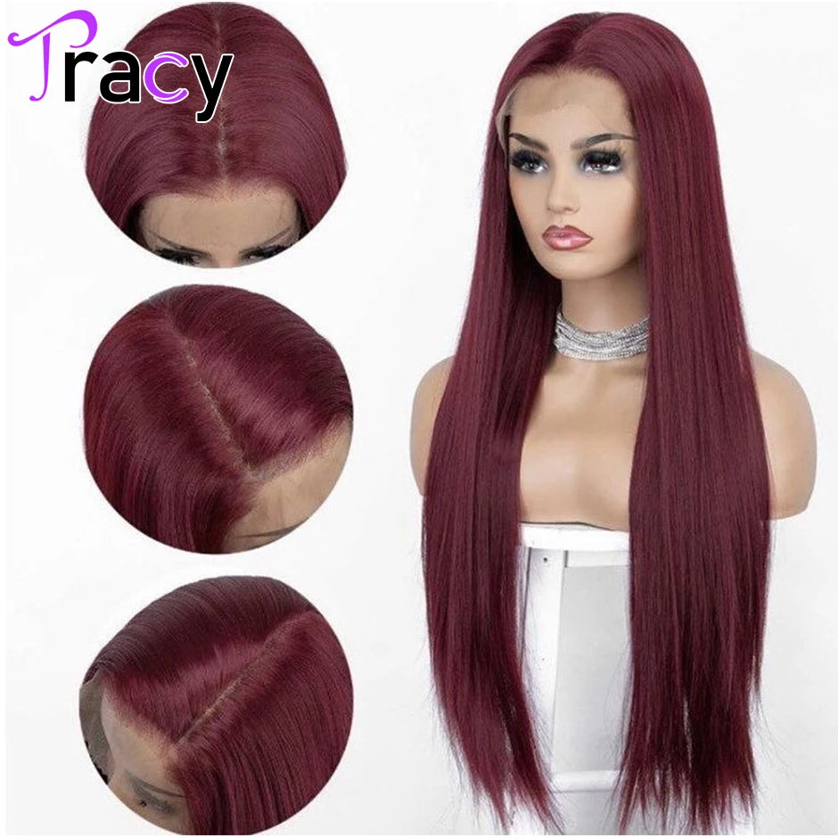 TRACY HAIR Burgundy 13x4 HD Transparent Lace Front Human Hair Wigs 99J Brazilian Remy Straight Lace Frontal Wig For Women