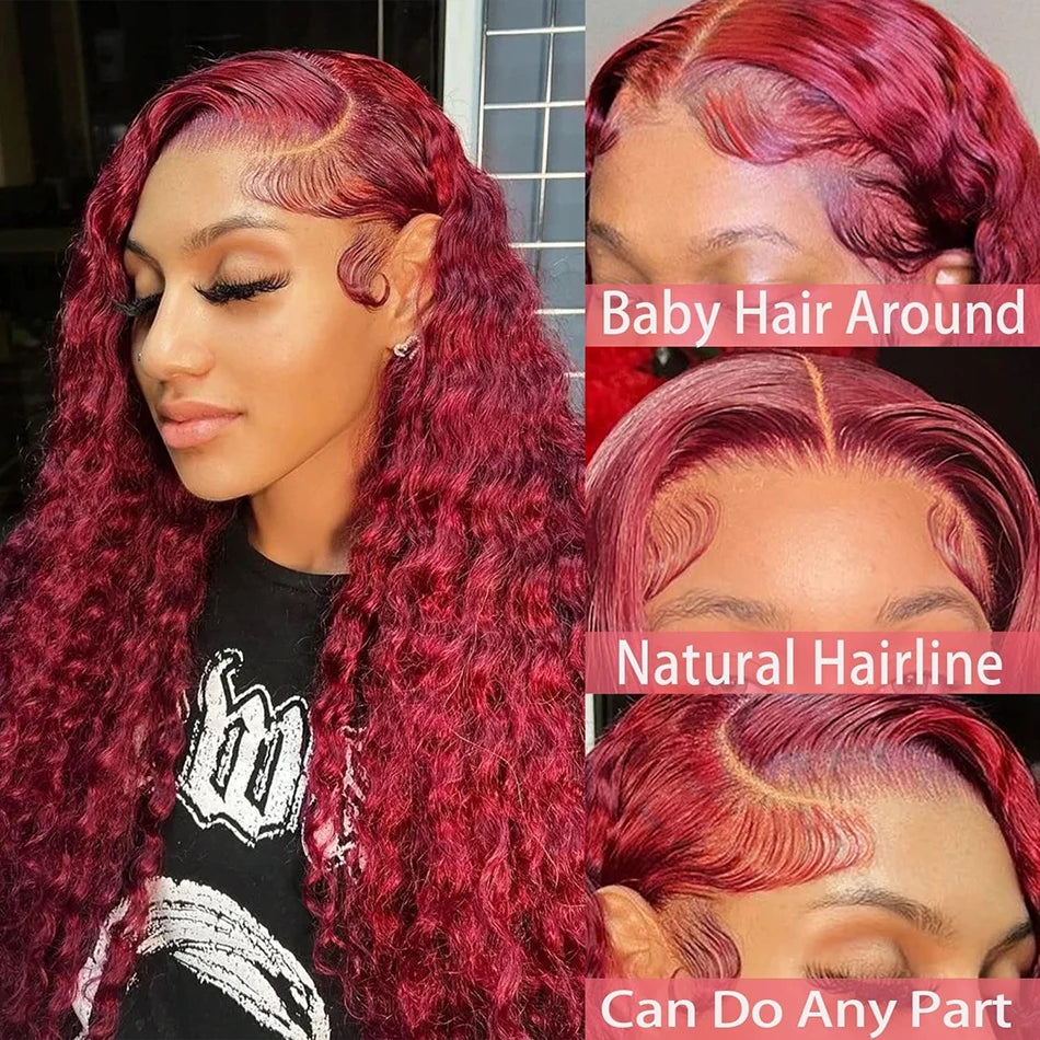 Wiggogo Red Wig 99J Burgundy Lace Front Wig 13X4 Curly Human Hair Wigs Hd Lace Wig 13X6 Human Hair Colored Deep Wave Frontal Wig