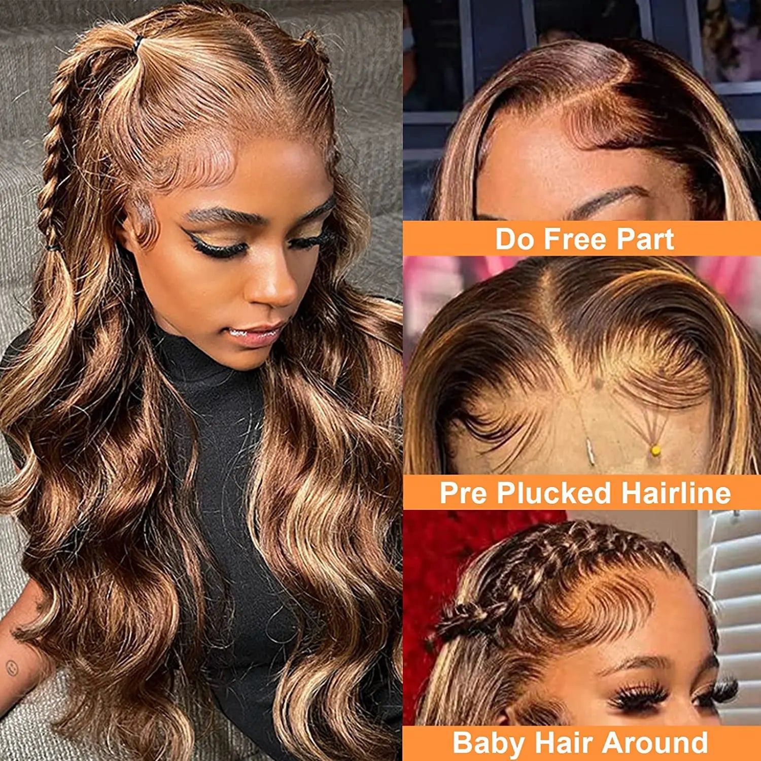 Highlight Wig Human Hair Lace Frontal Wig Body Wave Honey Blonde Brown Colored HD Lace Front Human Hair Wigs On Sale Clearance