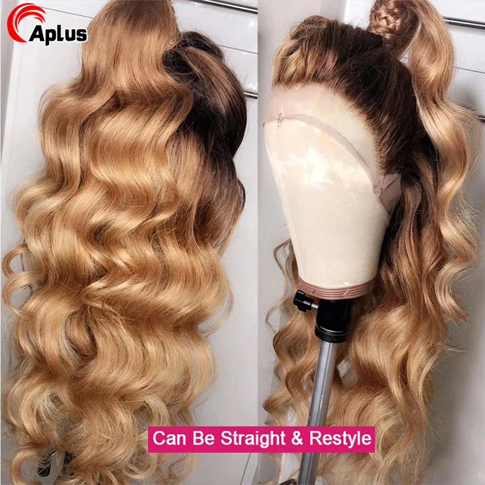 Honey Blonde Wig Ombre Lace Front Human Hair Wigs Colored 1b/27 Body Wave HD lace Frontal Wig for Women Highlight Wig Human Hair