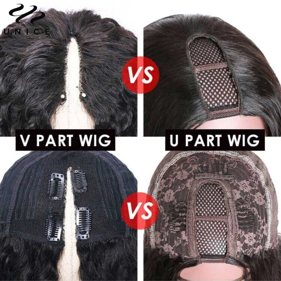 UNice Highlight Wig V Part Wig Human Hair Balayage Straight Wig V / U Shape Glueless Wig U-part Wig Wear Your Realscalp