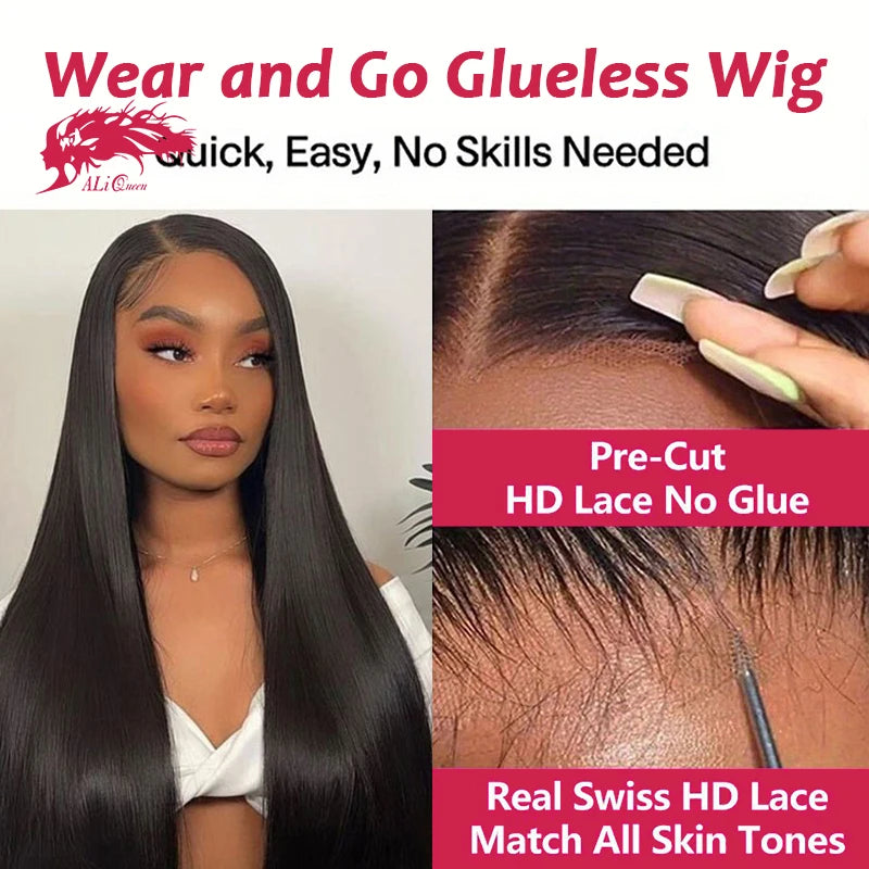 Glueless Wig 6x4 HD Lace Closure Glueless Wigs 14-32Inch Indian Straight Human Hair Ready To Wear Pre Cut Pre plucked