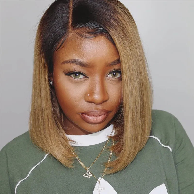 Short Ombre Honey Blonde Bob Wig With Baby Hair Honey Brown Straight Human Hair Wigs Lace Part 1b27 Brown Wigs For Black Women