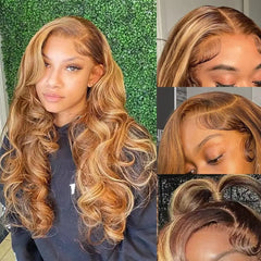 Highlight Wig Human Hair Lace Frontal Wig Body Wave Honey Blonde Brown Colored HD Lace Front Human Hair Wigs On Sale Clearance