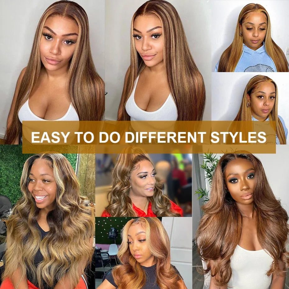 13x6 Highlight Wig Human Hair Body Wave 360 Full HD Lace Frontal Wigs For Women Brazilian Human Hair Honey Blonde Lace Front Wig