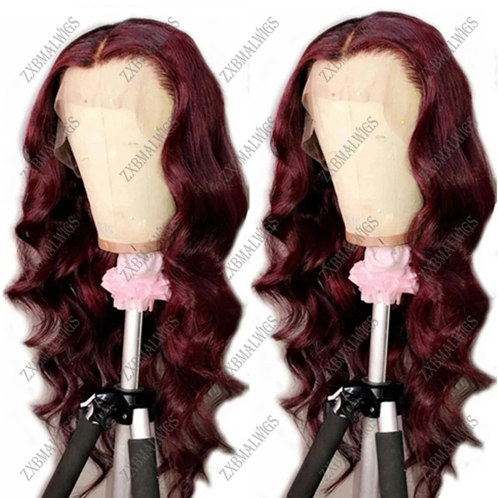 Synthetic Lace Front Wig Burgundy Body Wave Red Wigs for Women Heat Resistant Fiber  Hairline Cosplay Wigs  Baby Hair