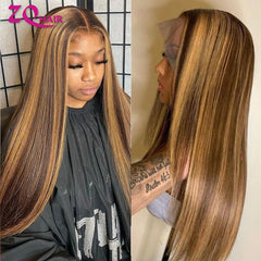 Glueless Highlight Wig Human Hair 360 13x6 HD Lace Frontal Wigs Human Hair Ombre Honey Blonde 13x4 Straight HD Lace Front Wigs