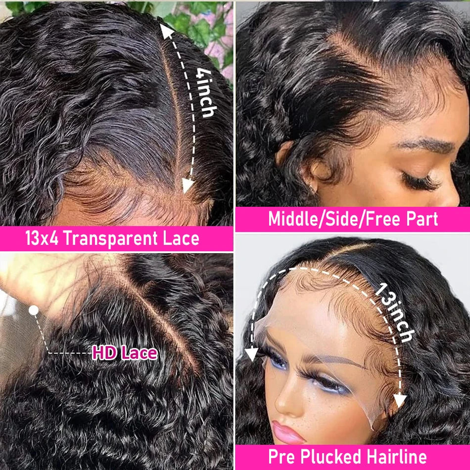 360 Full Front Wig Deep Curly Lace Front Human Hair Wig 13x4 HD Lace Frontal Wigs Brazilian Deep Wave Lace Wig 4X4 Glueless Wigs