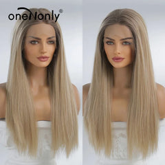 oneNonly Lace Front Wig Long Straight Brown Blonde Wigs for Women Daily Party Cosplay Wedding High Density