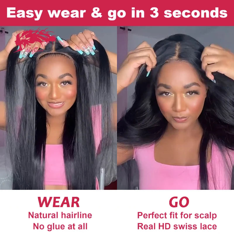 Wear Go Glueless Wig 6x4 HD Lace Closure Glueless Wigs 14-32Inch Indian Straight Human Hair Ready To Wear Pre Cut Pre plucked