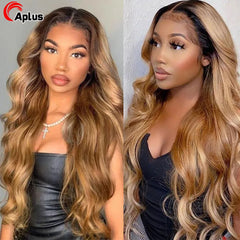 Honey Blonde Wig Ombre Lace Front Human Hair Wigs Colored 1b/27 Body Wave HD lace Frontal Wig for Women Highlight Wig Human Hair