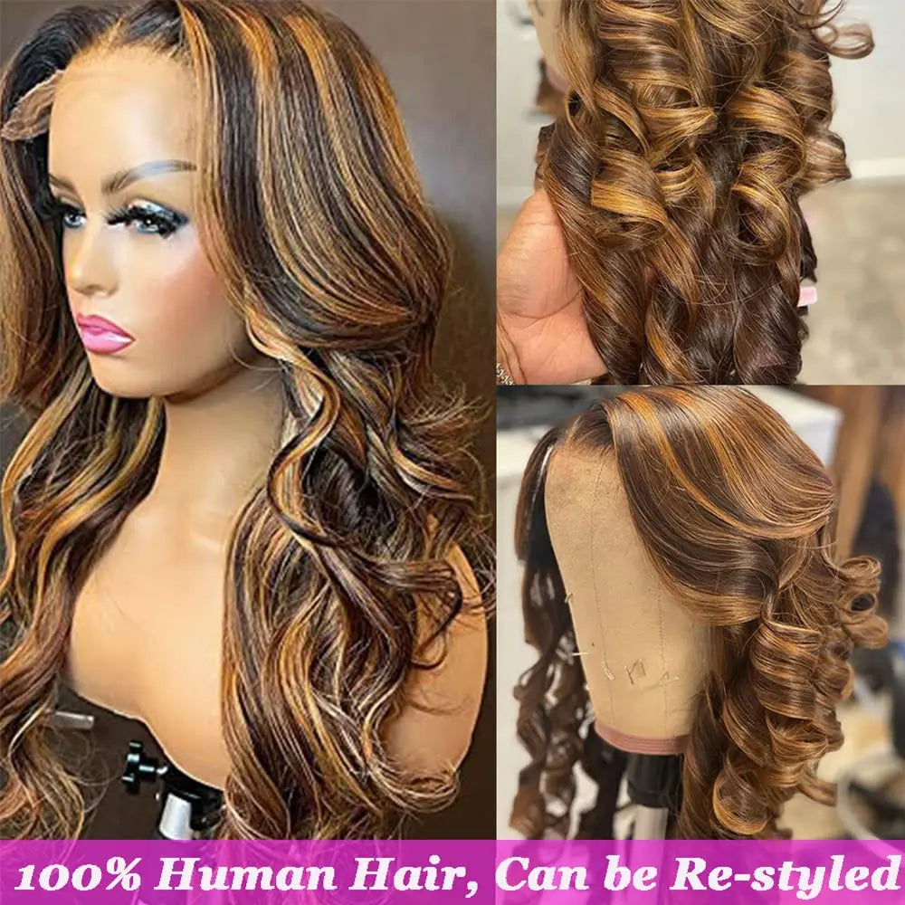 Highlight Wig Human Hair Lace Frontal Wig Body Wave Honey Blonde Brown Colored HD Lace Front Human Hair Wigs On Sale Clearance