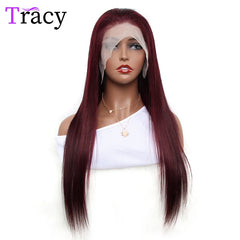 TRACY HAIR Burgundy 13x4 HD Transparent Lace Front Human Hair Wigs 99J Brazilian Remy Straight Lace Frontal Wig For Women