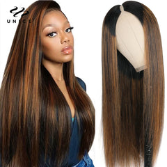 UNice Highlight Wig V Part Wig Human Hair Balayage Straight Wig V / U Shape Glueless Wig U-part Wig Wear Your Realscalp