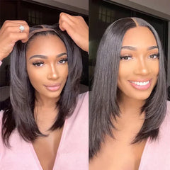 Layered Cut Wig Straight Lace Front Wig Human Hair for Women Straight Pre Plucked with Baby Hair 180% Density Natural Black Wig