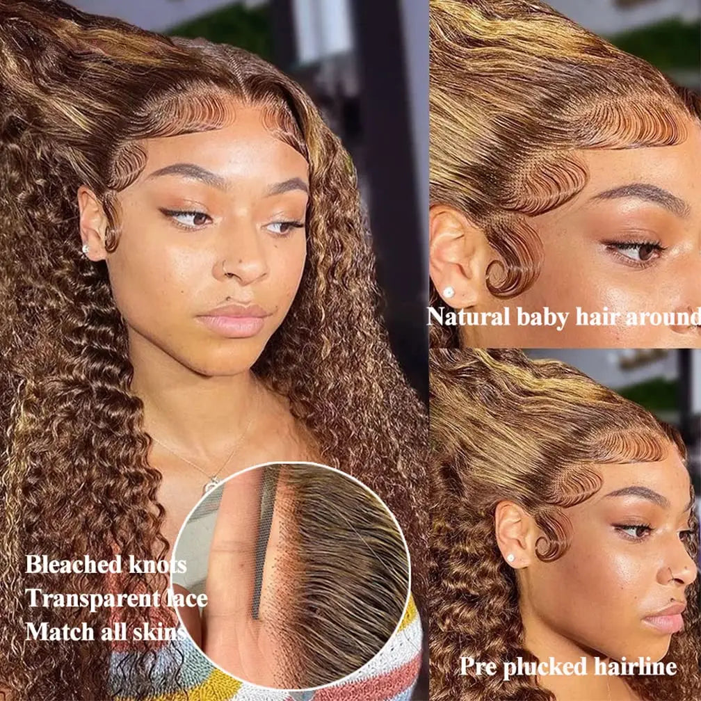 Highlight Wig Human Hair 13x4 Honey Blonde Water Wave Lace Front Wigs For Women Human Hair 30 Inch Loose Deep Wave Frontal Wig