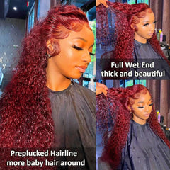 13x4 Deep Curly Lace Frontal Wig Transparent 99J Burgundy 13x6 Lace Front Wigs Red Colored HD Deep Wave Human Hair Wig Vestlucky